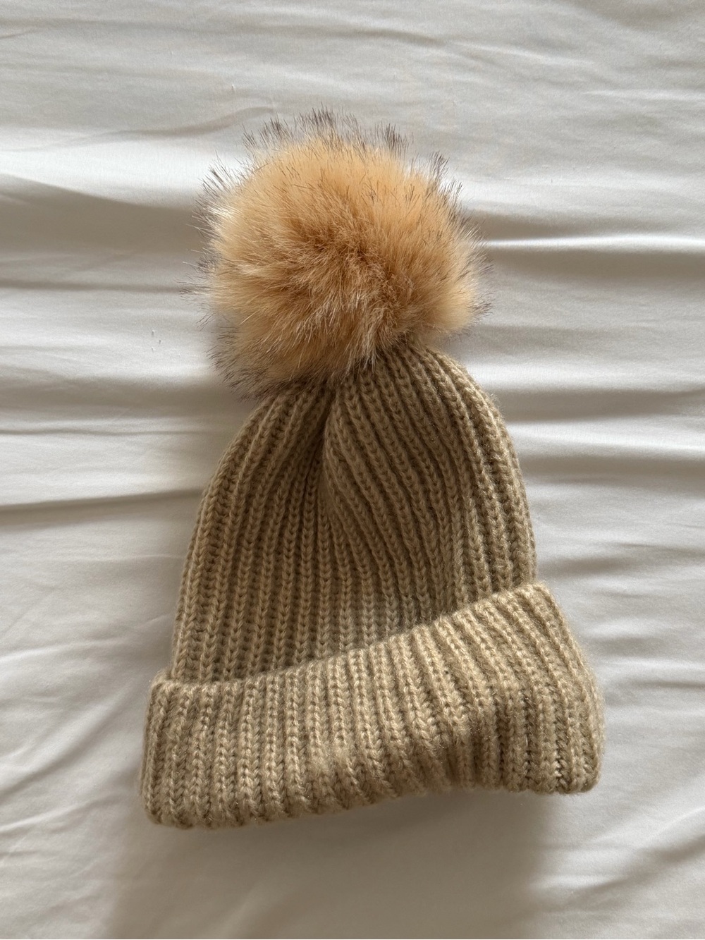 Zara Ribbed Knit Hat in Light Tan